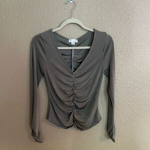 Ruched V-Neck Long Sleeve Top